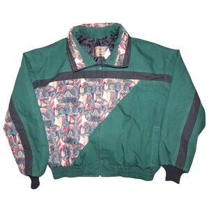 Vintage 90s David James Green Southwestern Bomber Coat Jacket Men's XL